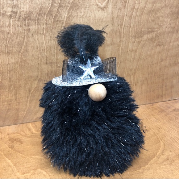 Silver Feather Gnome New Years Crystal Star Bling Bow Black White - Picture 4 of 4